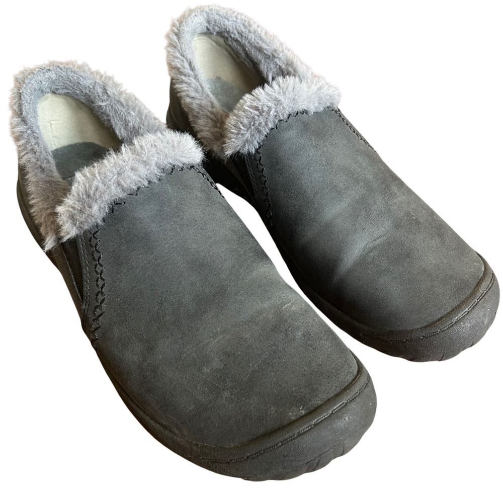 JSport Willa Mules Womens Grey Faux Fur Memory Foam Slip On 10M